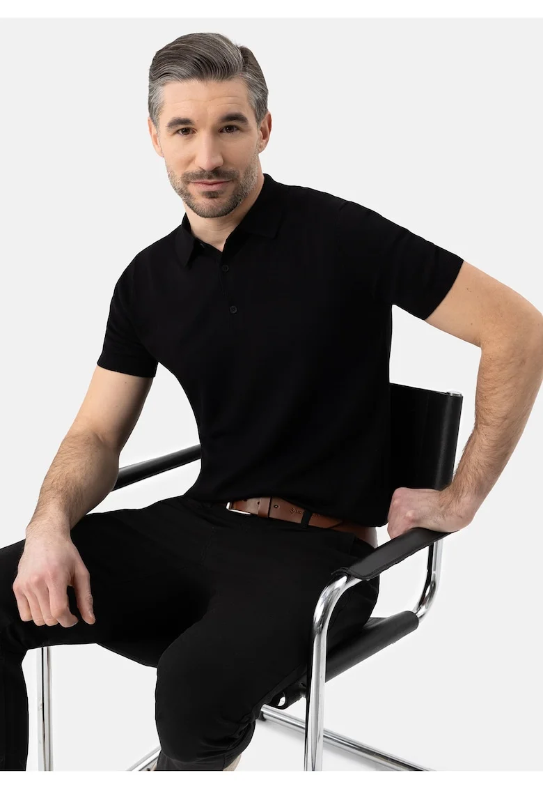 Tricou polo barbati, tricotat, cu mansete,  O-Moro, negru, Negru