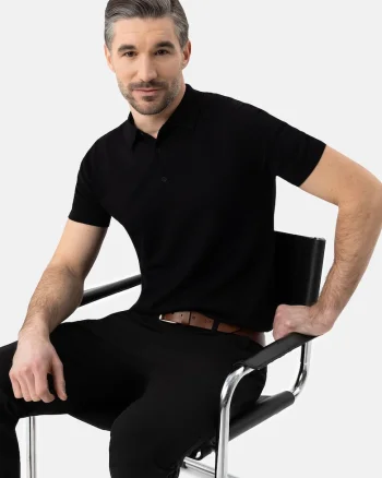 Tricou polo barbati, tricotat, cu mansete,  O-Moro, negru, Negru
