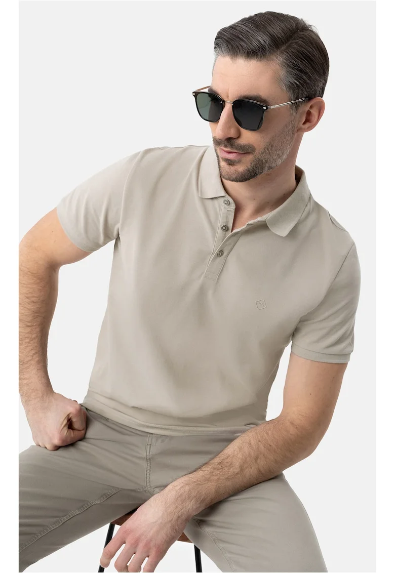 Tricou polo barbati din bumbac, Regular Fit, uni,  O-Chase, bej, Bej