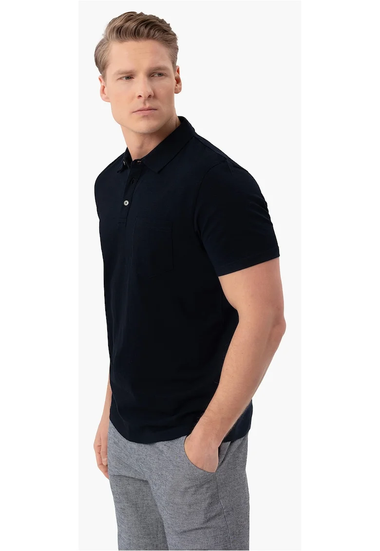 Tricou polo barbati din bumbac, cu buzunar pe piept, uni, Regular Fit,  o-Chili, negru, Negru