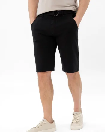 Pantaloni scurti chino barbati din bumbac, cu curea, buzunare, Regular Fit,  P-Oxy, negru, Negru