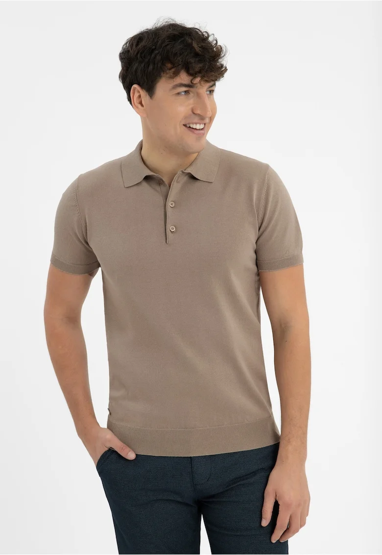 Tricou polo barbati, tricotat, cu mansete,  O-Moro, bej, Bej