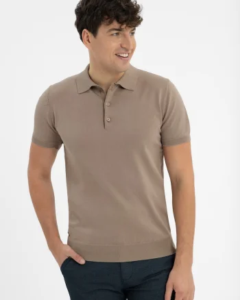 Tricou polo barbati, tricotat, cu mansete,  O-Moro, bej, Bej