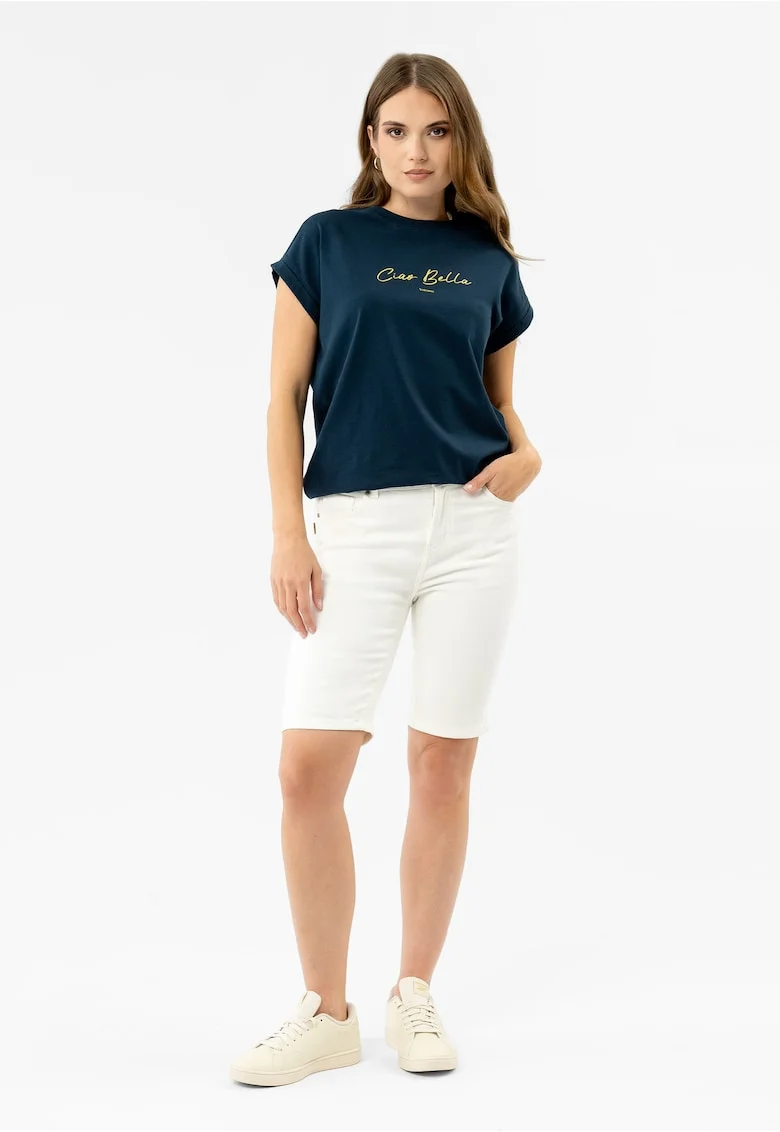 Blugi scurti dama, Slim Fit, buzunare,  E-Neda, crem, Crem