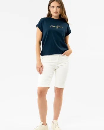 Blugi scurti dama, Slim Fit, buzunare,  E-Neda, crem, Crem