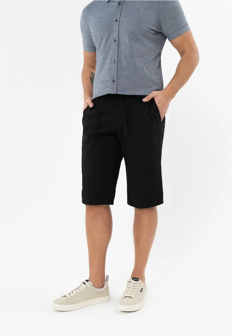 Pantaloni scurti barbati din bumbac, buzunare, Regular Fit,  P-Denz, negru, Negru