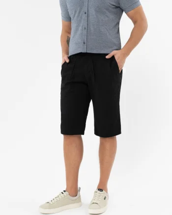 Pantaloni scurti barbati din bumbac, buzunare, Regular Fit,  P-Denz, negru, Negru