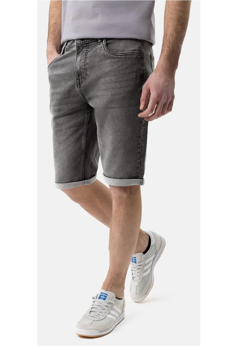 Blugi scurti cu mansete plisate, buzunare, Regular Fit, stone wash,  E-Mext, gri, Gri
