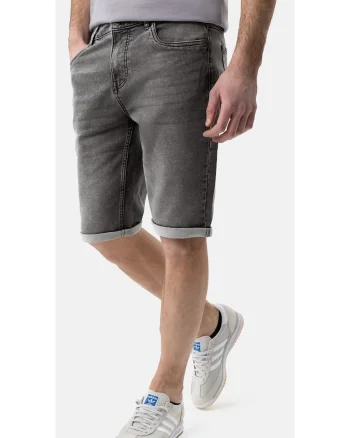 Blugi scurti cu mansete plisate, buzunare, Regular Fit, stone wash,  E-Mext, gri, Gri
