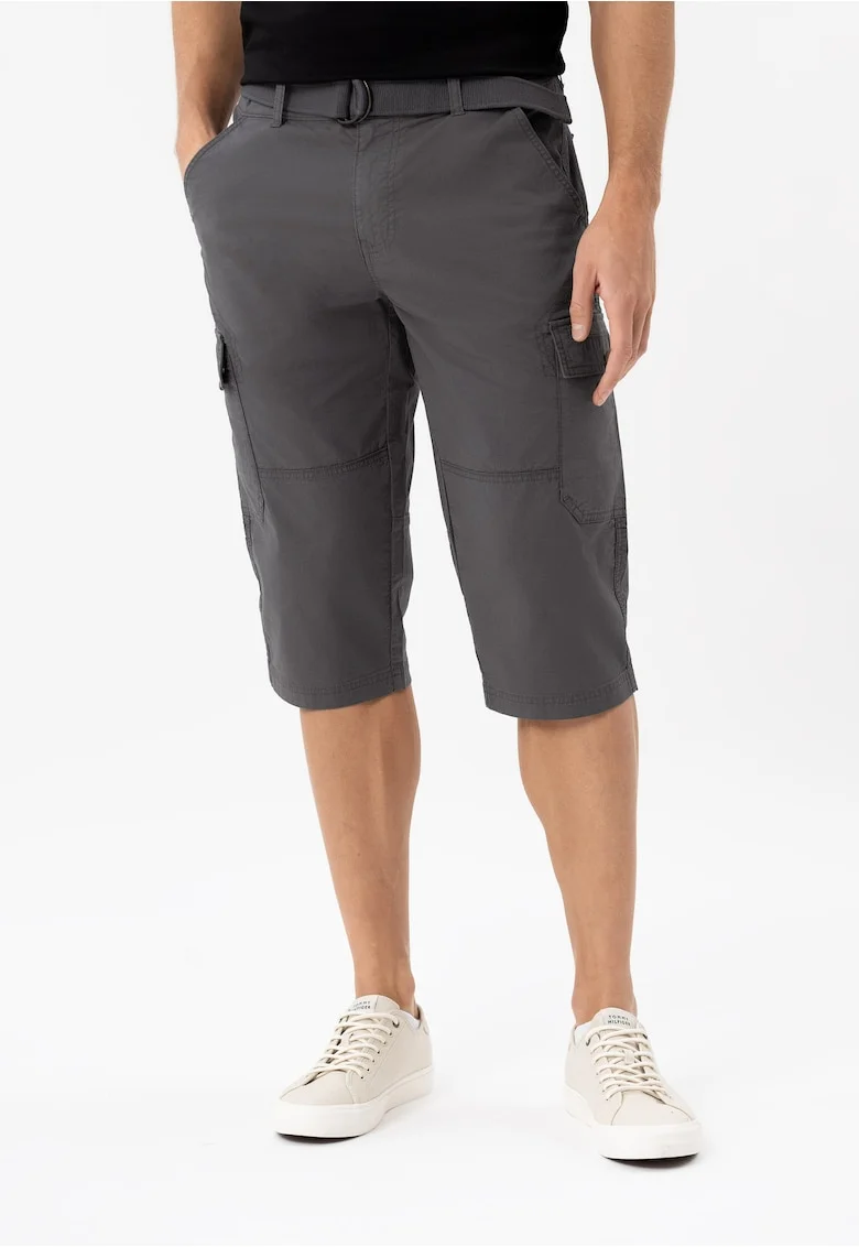 Pantaloni scurti cargo din bumbac, cu cordon, buzunare, Comfort Fit,  P-Ergs, grafit, Gri grafit