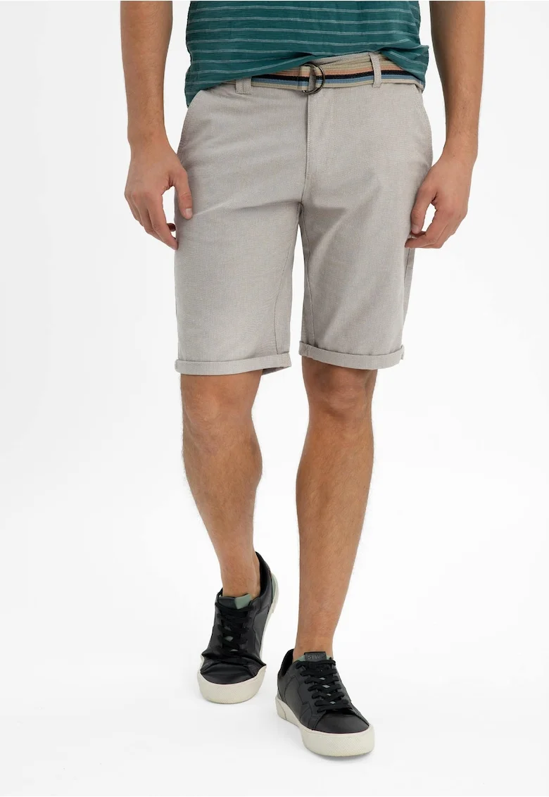 Pantaluni scurti barbati din bumbac cu curea multicolora, buzunare, Regular Fit,  P-Ter, bej, Bej