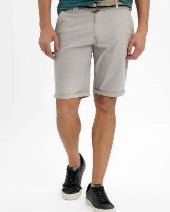 Pantaluni scurti barbati din bumbac cu curea multicolora, buzunare, Regular Fit,  P-Ter, bej, Bej