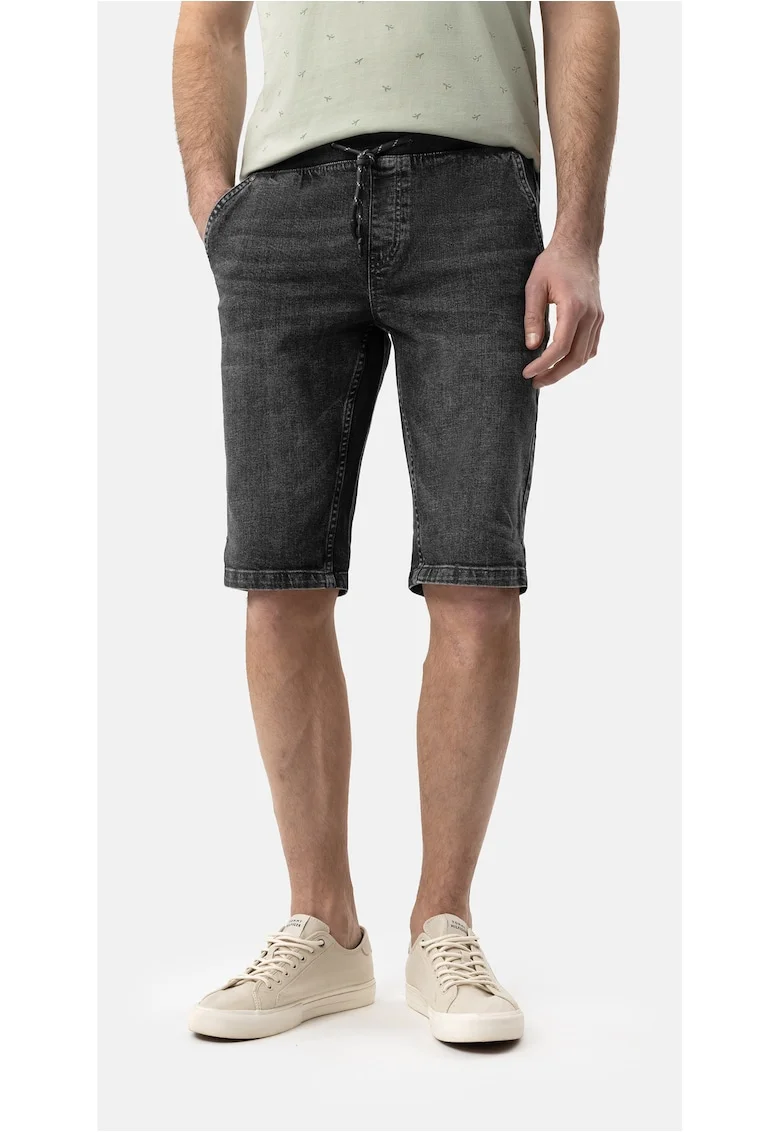 Blugi scurti bambati din bumbac, buzunare, talie elastica cu snur, Regular Fit,  E-Carst, grafit, Gri grafit