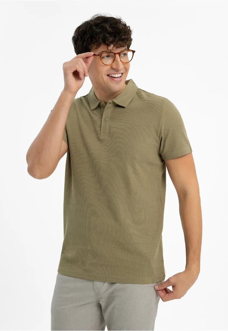 Tricou polo barbati din bumbac, uni, Regular Fit, verde masliniu, Verde masliniu