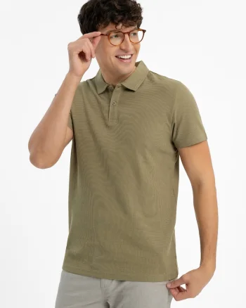 Tricou polo barbati din bumbac, uni, Regular Fit, verde masliniu, Verde masliniu