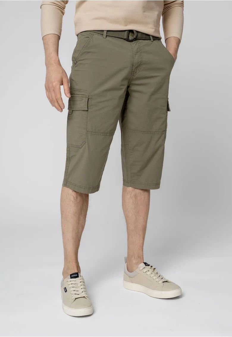 Pantaloni scurti cargo din bumbac, cu cordon, buzunare, Comfort Fit,  P-Ergs, kaki, Kaki