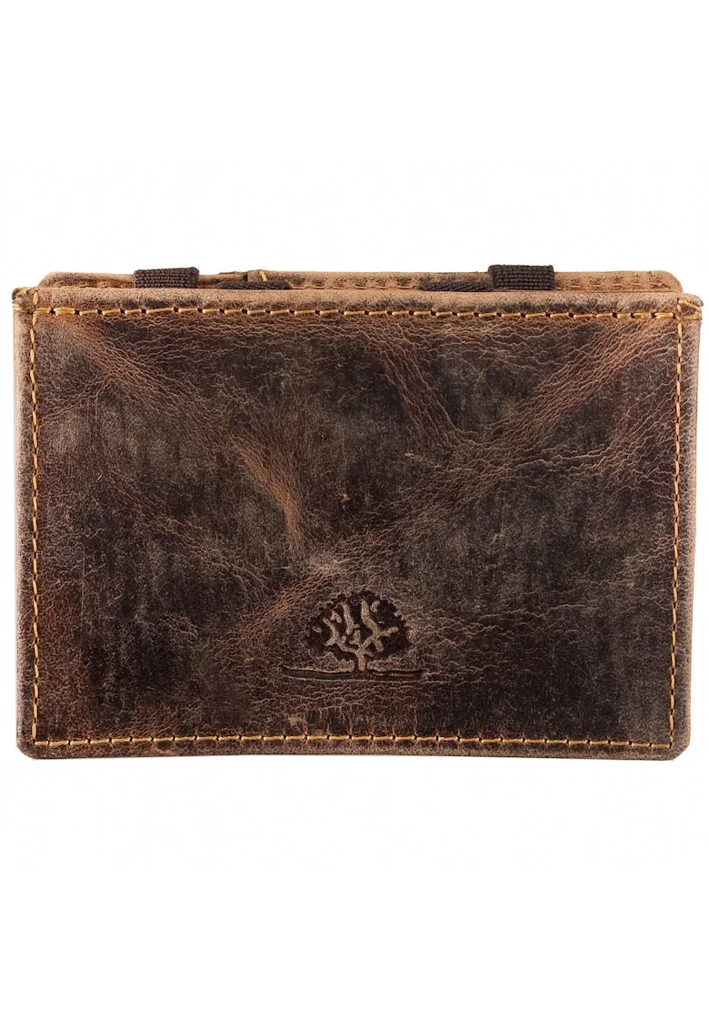 Portofel dama piele naturala maro antichizat 10.5 x 7.5 x 2.5 cm, VINTAGE RFID,