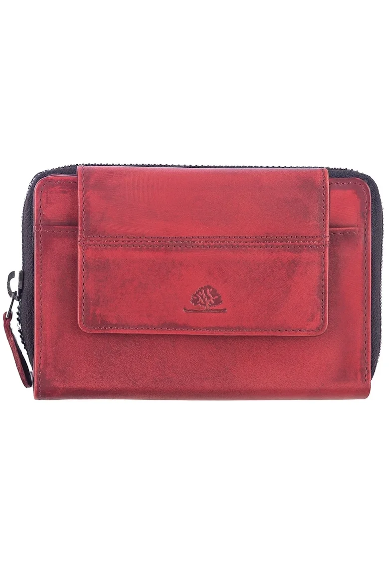 Portofel dama piele naturala rosu 13.5 x 10.5 x 2.5 cm, Destressed,