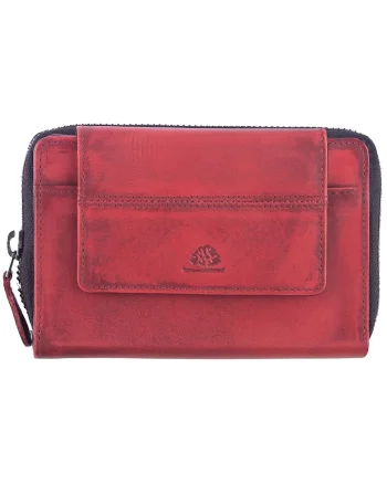 Portofel dama piele naturala rosu 13.5 x 10.5 x 2.5 cm, Destressed,