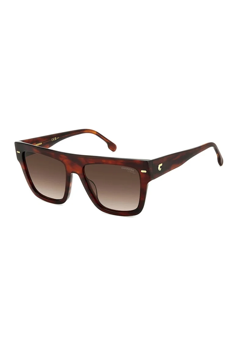 Ochelari de soare patrati cu rama cu aspect tortoise, Negru/Caramiziu inchis