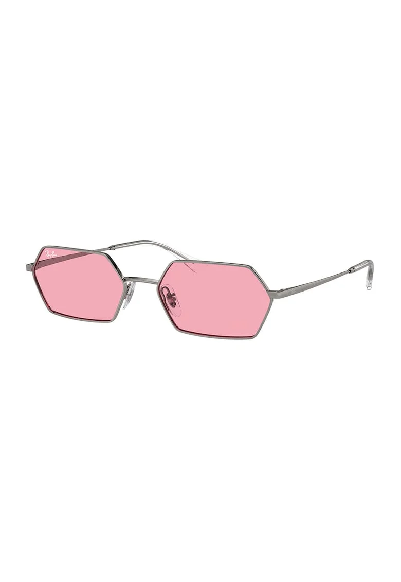 Ochelari de soare hexagonali unisex, Argintiu/Transparent