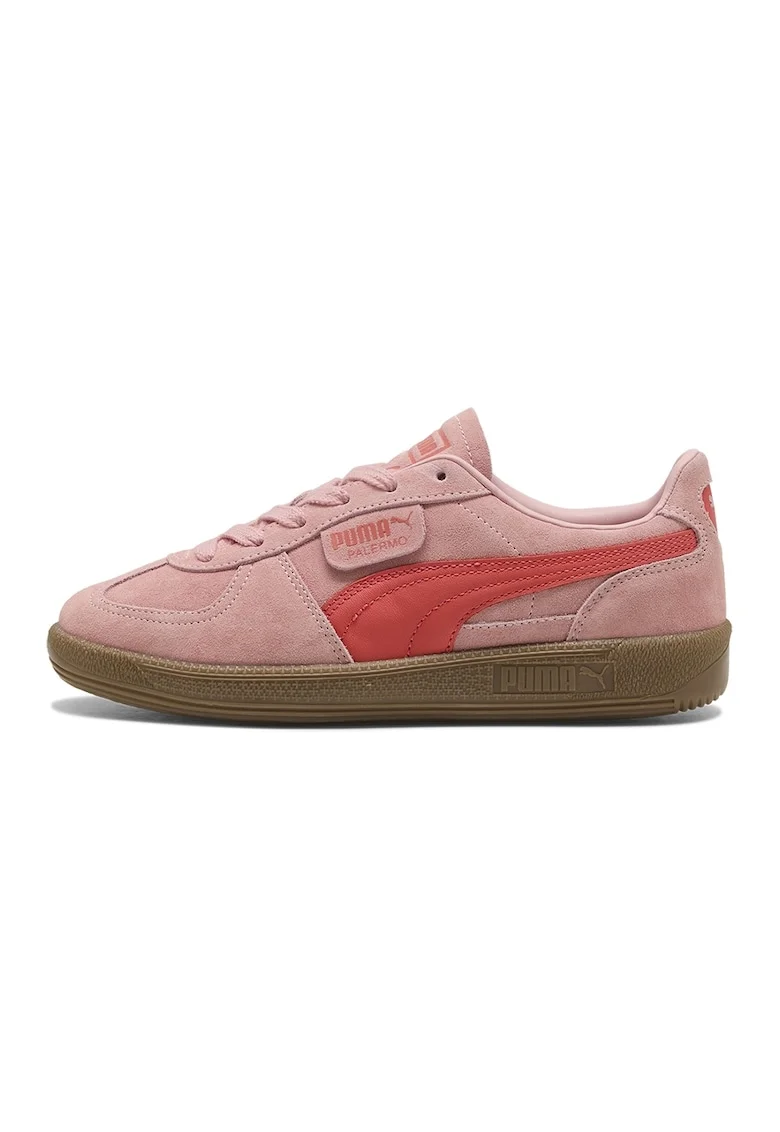 Pantofi sport Palermo de piele intoarsa si piele, Roz deschis/Rosu corai