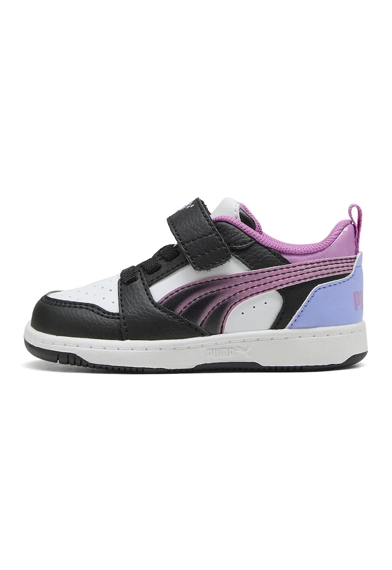 Pantofi sport Rebound V6 Lo de piele ecologica cu velcro, Alb/Negru/Albastru azur