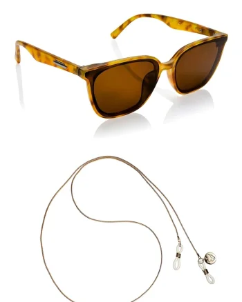 Ochelari de soare unisex cu lant Player, Maro deschis