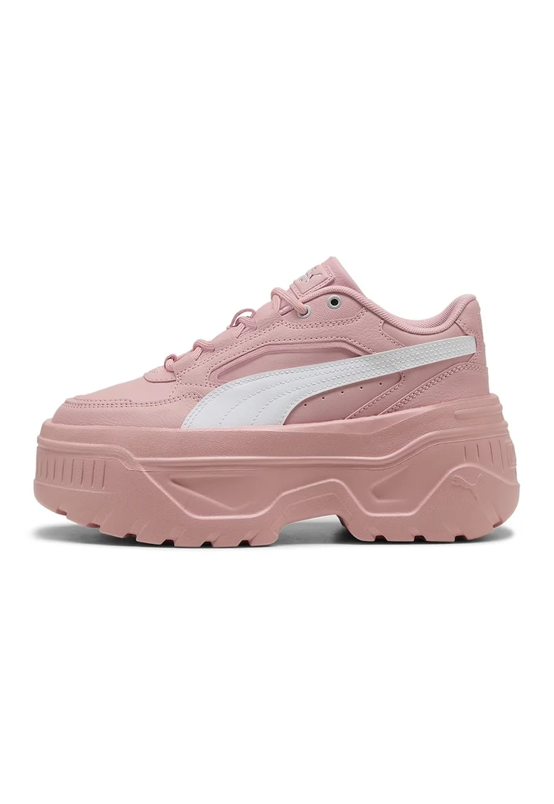 Pantofi sport Karmen X-tra flatform de piele ecologica, Alb/Roz deschis