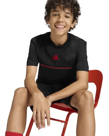 Tricou din bumbac cu decolteu la baza gatului, Negru/Rosu vermillion