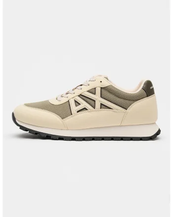 Pantofi sport din material textil cu logo, Kaki/Maro camel