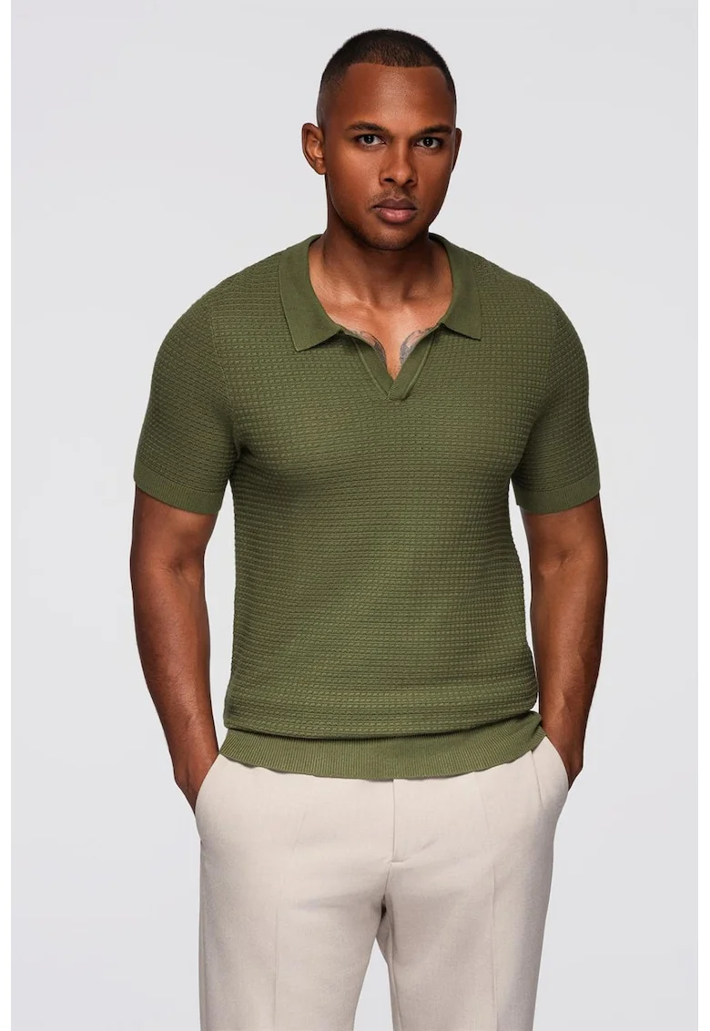 Tricou polo texturat, Verde masliniu