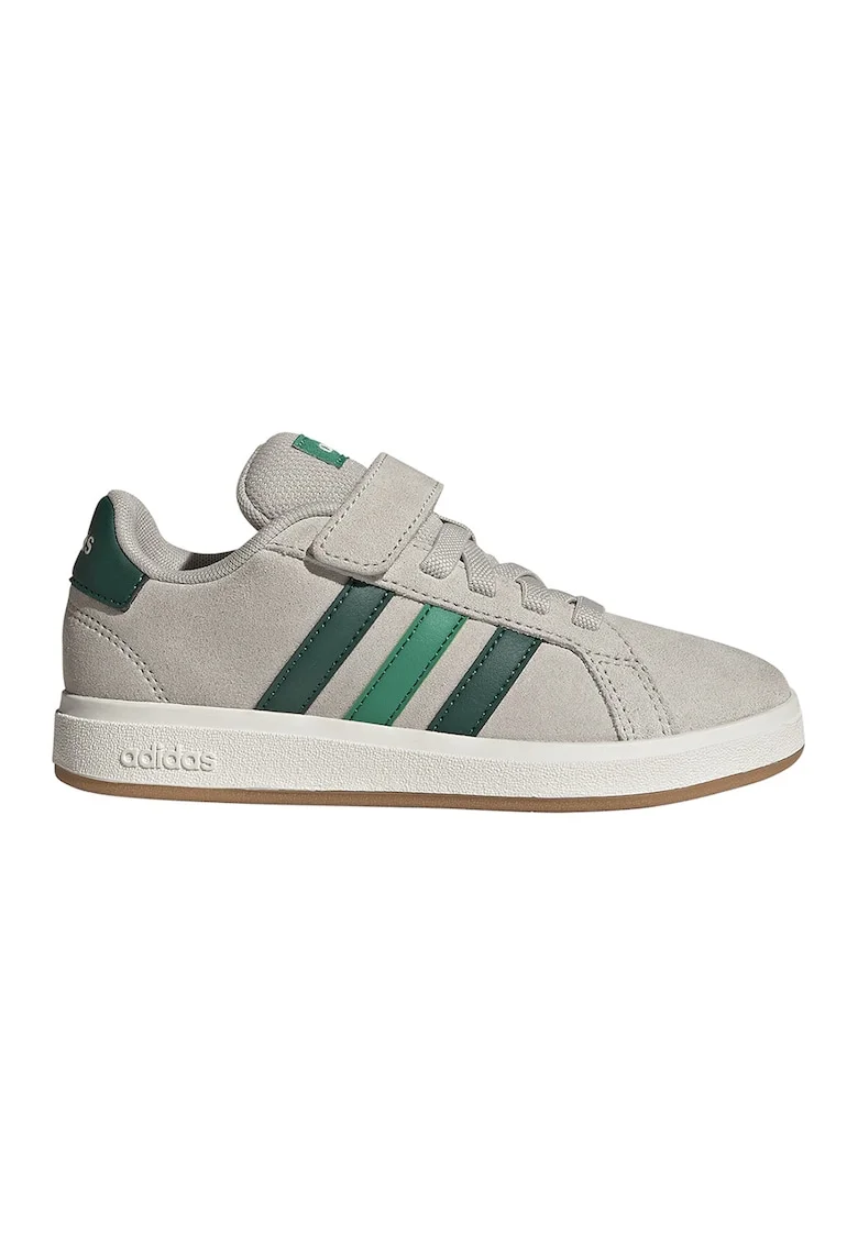 Pantofi sport Grand Court din piele intoarsa cu captuseala din material sintetic, Gri deschis/Verde padure/Verde englez