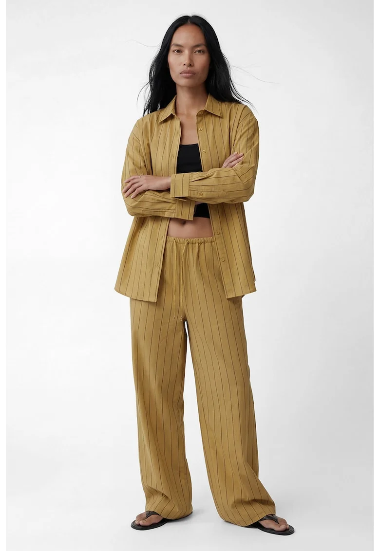 Pantaloni din amestec de modal cu dungi, Galben mustar