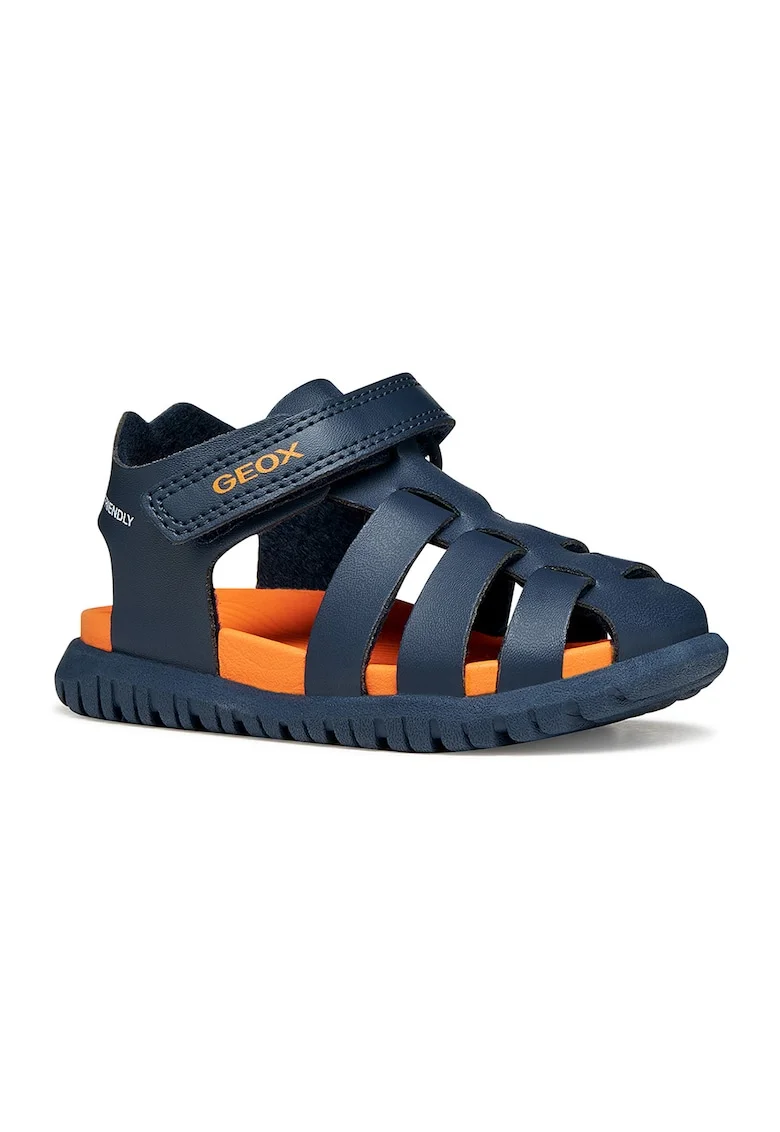 Sandale impermeabile de piele ecologica Fusbetto, Albastru ultramarin/Portocaliu mandarina