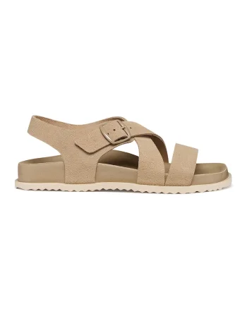 Sandale din piele intoarsa cu catarama Sandybett, Maro taupe