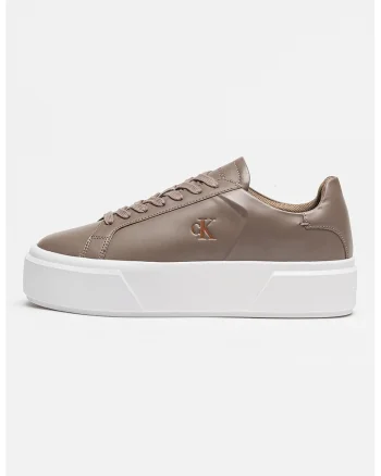 Pantofi sport flatform din piele cu logo Sienna, Maro taupe