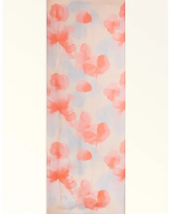 Esarfa de matase cu model floral Primavera, Albastru pastel/Piersica