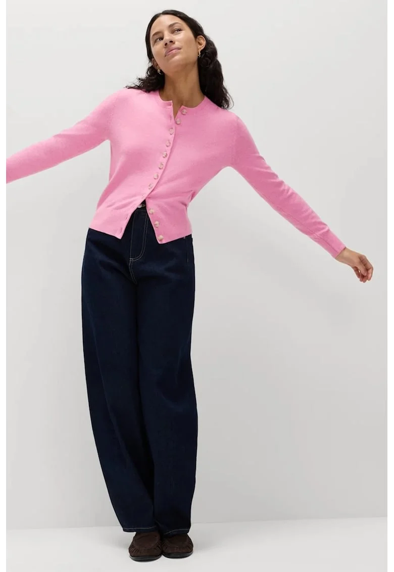 Cardigan tricotat cu nasturi, Roz pastel