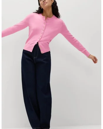Cardigan tricotat cu nasturi, Roz pastel