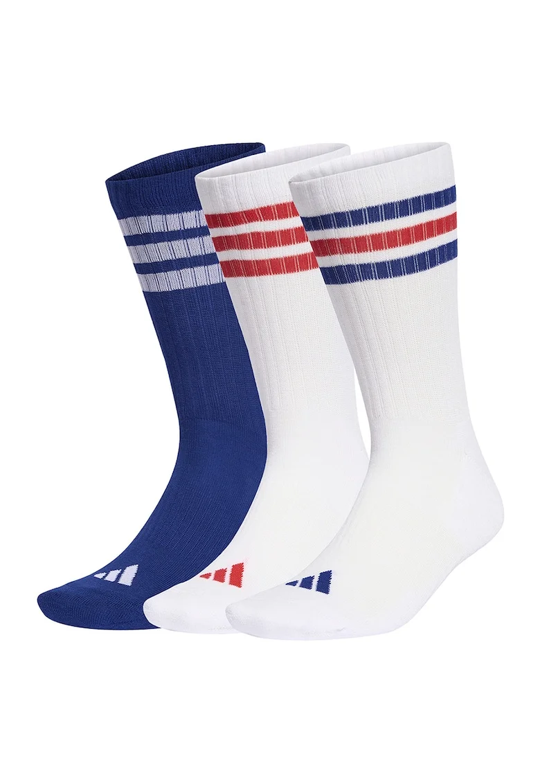 Set de sosete lungi unisex cu striatii - 3 perechi, Rosu/Albastru royal/Alb optic