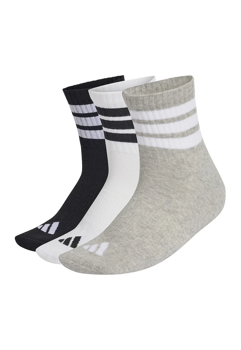 Set de sosete scurte cu logo - 3 perechi, Alb/Negru/Gri melange