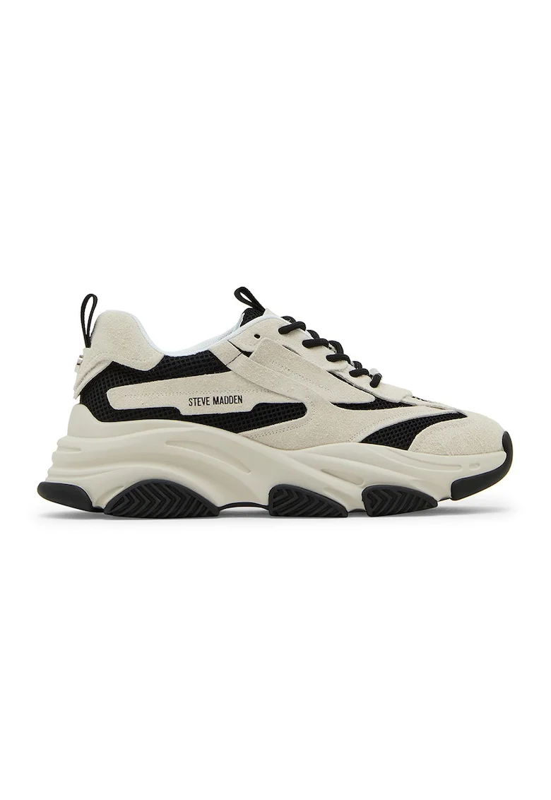 Pantofi sport Possess-H2 din piele intoarsa cu garnituri din material textil, Negru/Gri deschis/Alb murdar