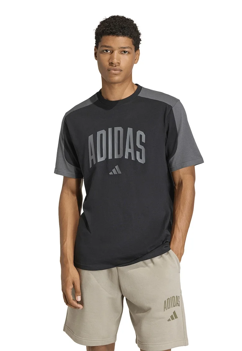 Tricou lejer din bumbac cu imprimeu logo Collegiate, Gri antracit/Gri inchis