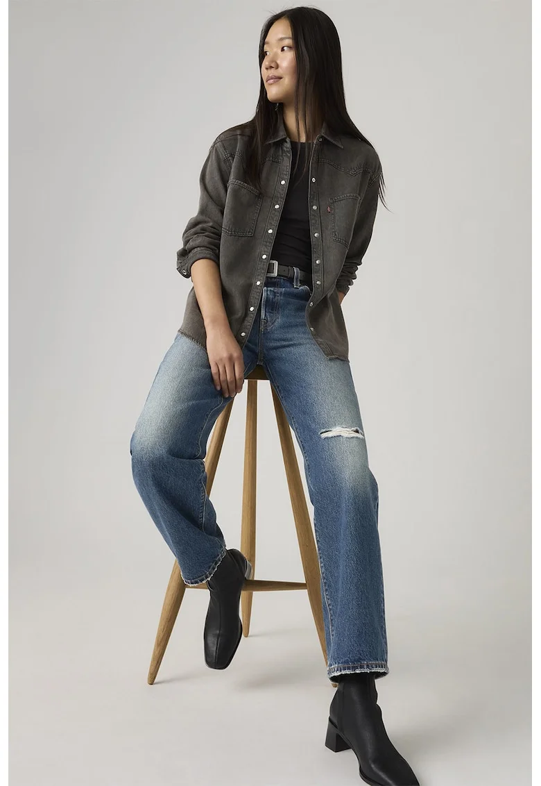Camasa lejera din denim Teodora, Gri inchis