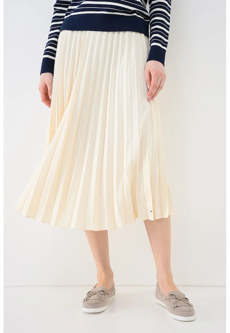 Fusta midi plisata, Crem