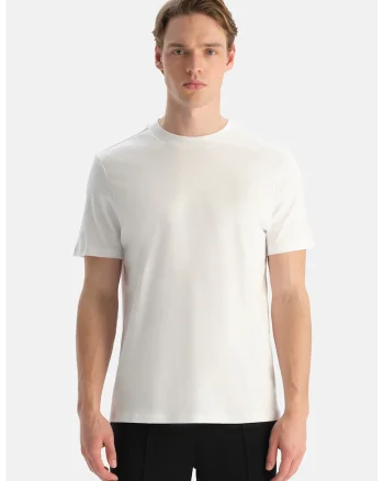 Tricou de casa din bumbac cu decolteu la baza gatului, Alb murdar