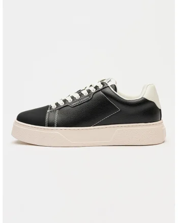 Pantofi sport low-cut din piele ecologica, Negru/Alb murdar
