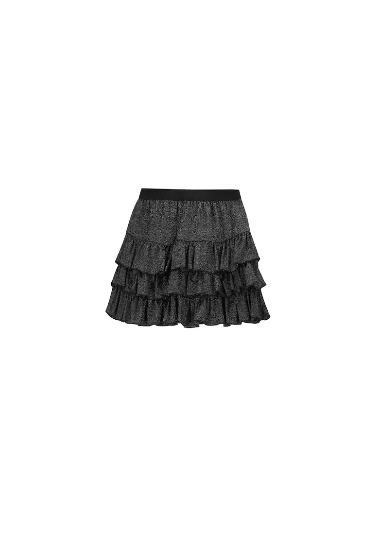 Fusta  pentru fete, poliamida/fibre metalice/elastan, cu volane, neagra