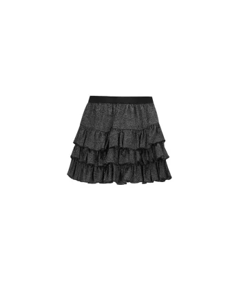 Fusta  pentru fete, poliamida/fibre metalice/elastan, cu volane, neagra